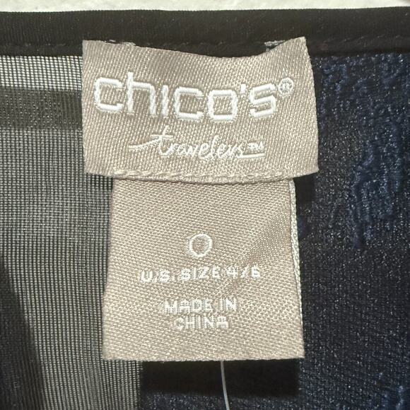 Chico's Travelers Jacket Size 0 (4/6) Blue Giraffe Print Sheer Organza Jacquard - Picture 3 of 6